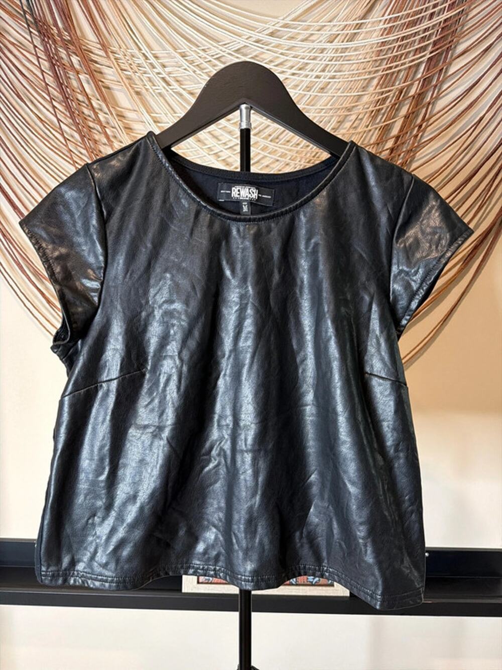 Rewash mix media vegan leather top M 3104